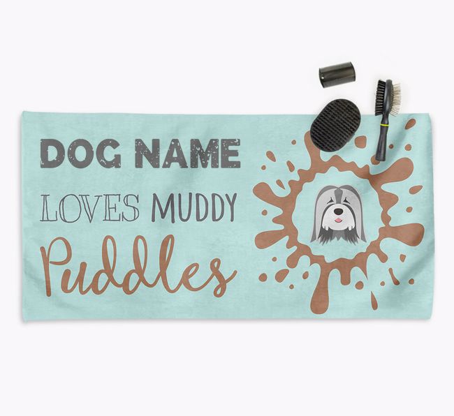 'Muddy Puddles' Personalised Dog Towel for your {breedCommonName}